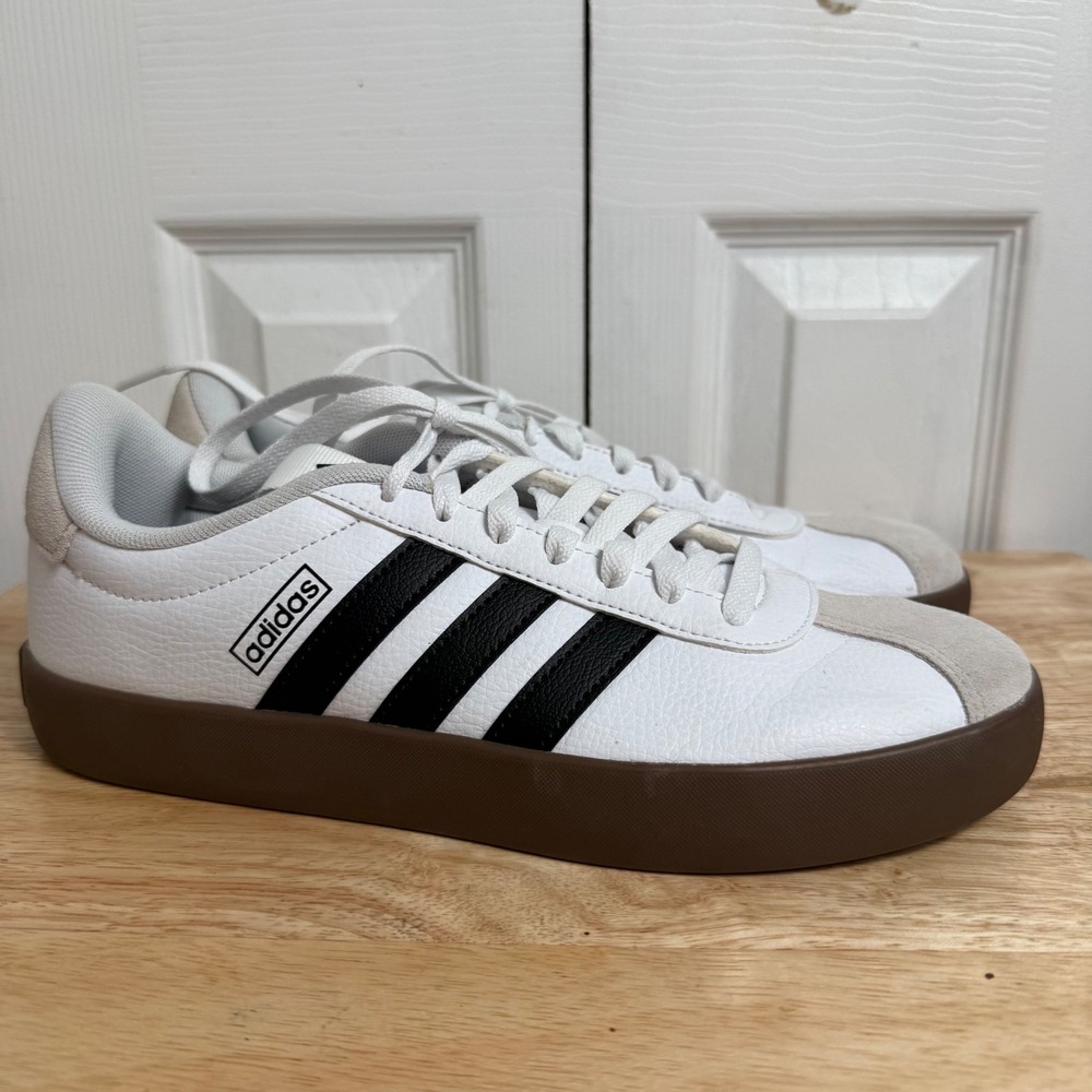 Adidas VL Court 3.0 Size 9 White Black Gum Sole Minimalist Terrace Sneakers